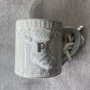 NWT Anthropologie | White "P" Snowcap Monogram Holiday Mug